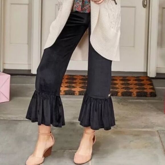 Matilda Jane Big Ruffle Black Velvet Cropped Pants! - Picture 1 of 16